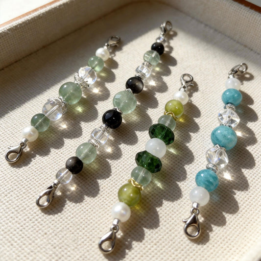 Assorted natural stone bead dangling chains for pet collars flat lay product shot | DIY Jade