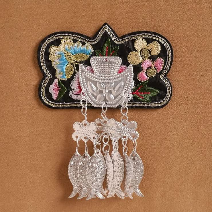 Colorful flower embroidery patch, abundant stacked silver fringe trims for garment DIY
