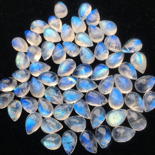 Natural teardrop pear-cut moonstone cabochon loose gemstones with blue adularescence | DIY Jade