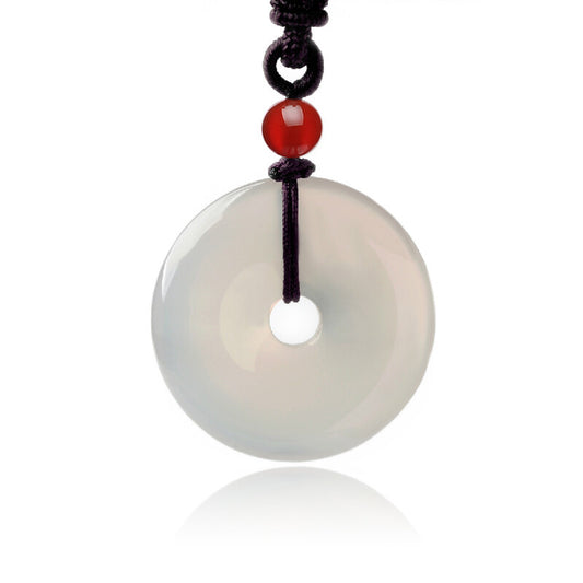 Natural white chalcedony safety buckle pendant with red bead accent | DIY Jade