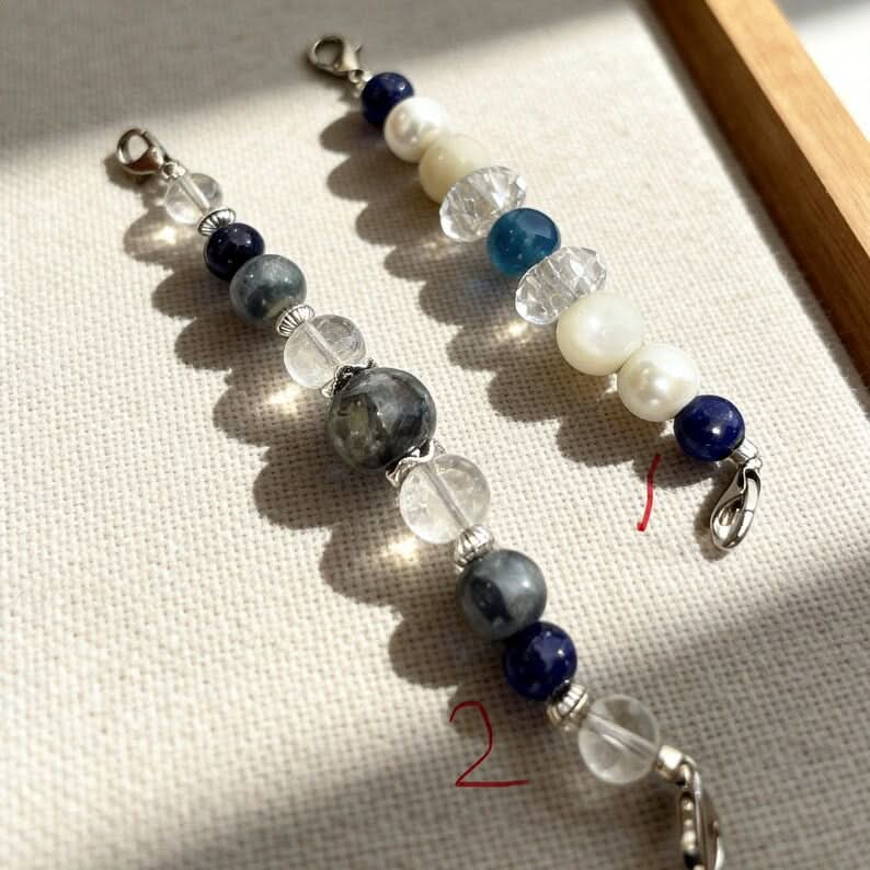 Two numbered deep‑blue style bead decorative chains for dog and cat collars display | DIY Jade