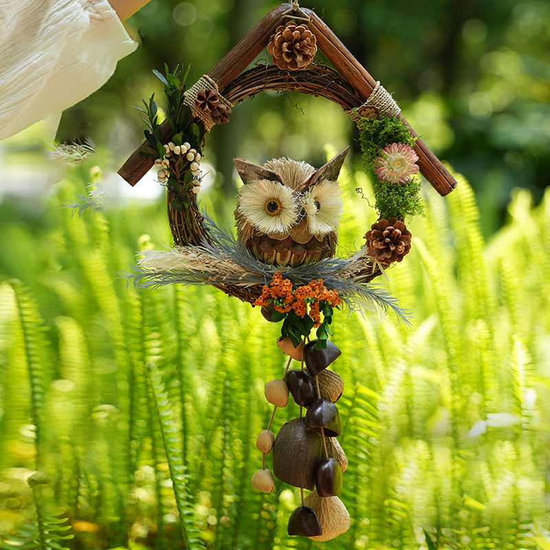 Woodland owl themed wind chime, mixed seed pod rustic handmade outdoor ornament | DIY Jade