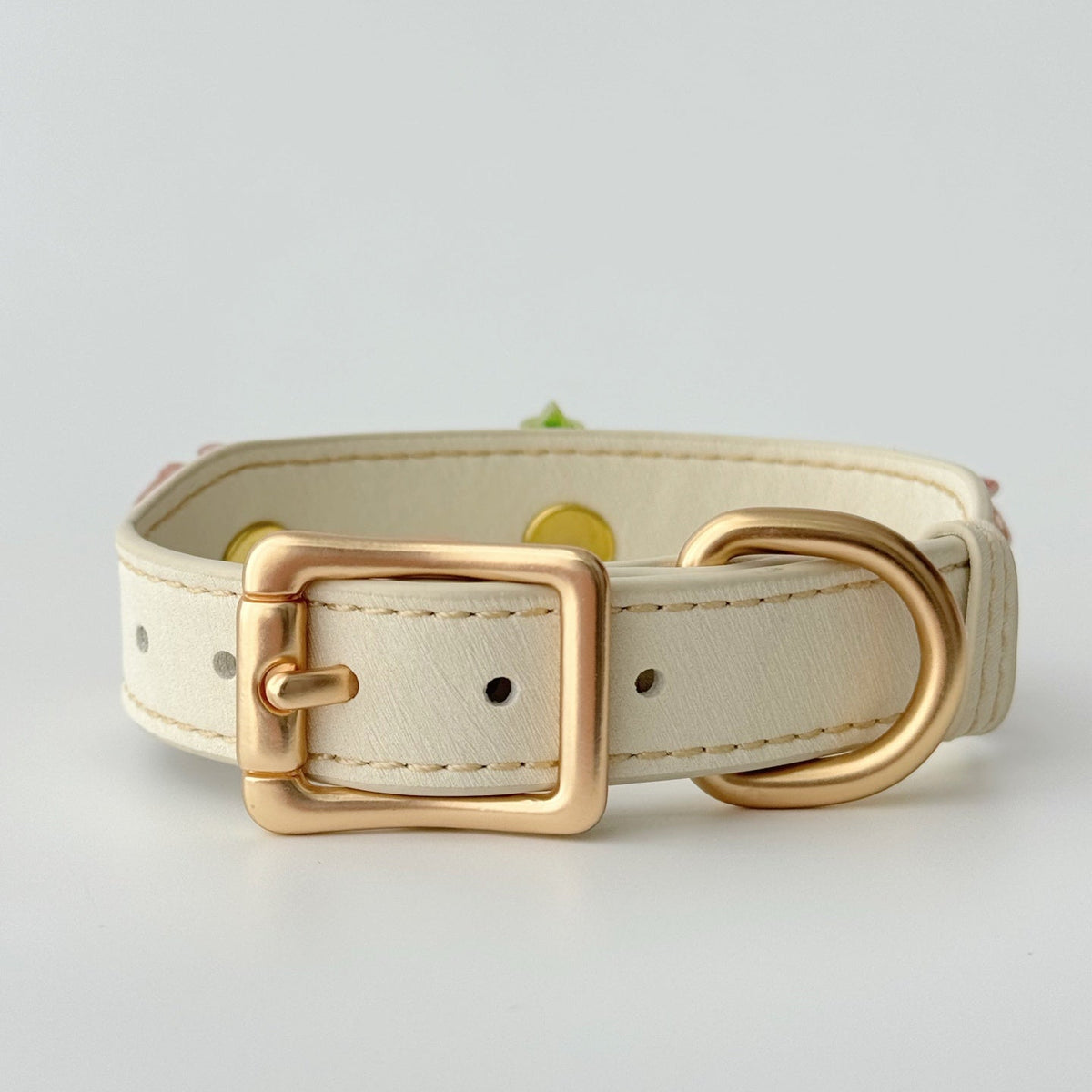 Pet collar, Cream leather pet collar, gold buckle detail shot for dogs and cats |DIY Jade