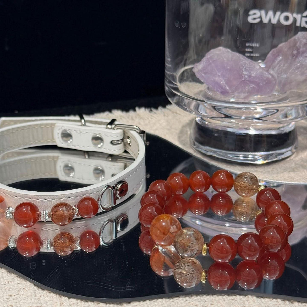 pet‑collar‑bracelet‑matching‑set‑dark‑background‑product‑layout
