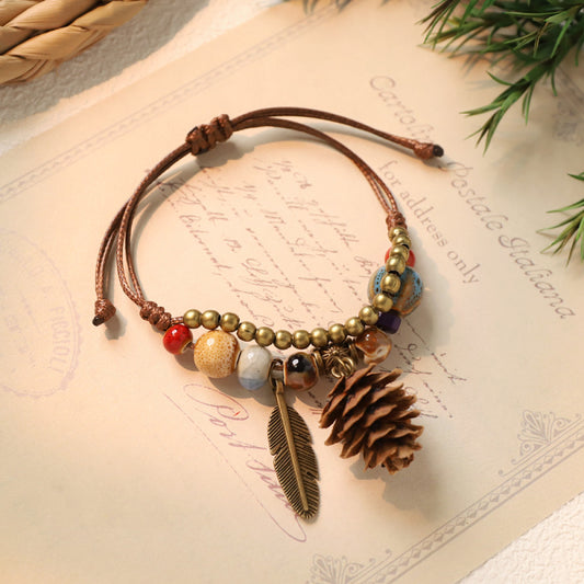 Ethnic style bracelet with pinecone charm and colorful beads | DIY Jade