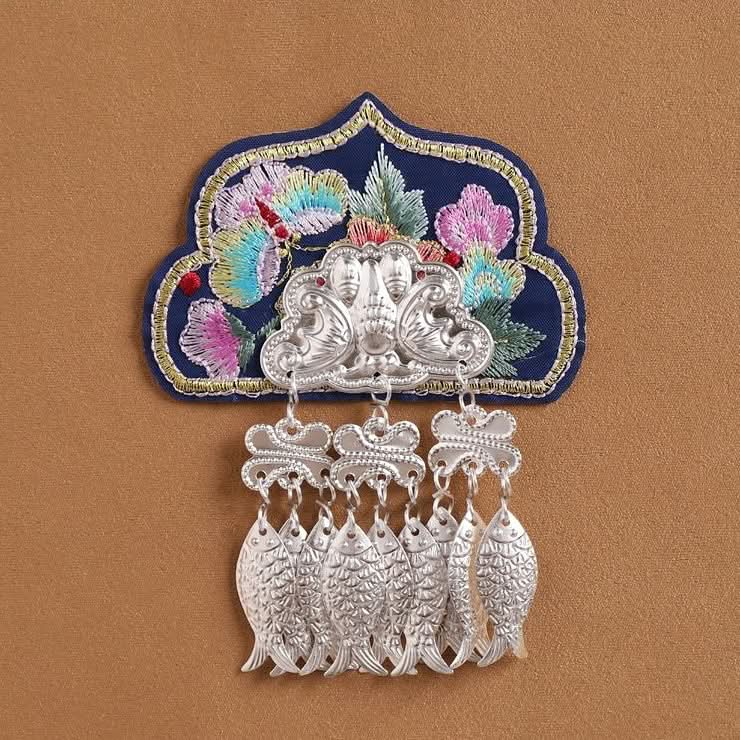 Purple embroidered tassel wall hanging