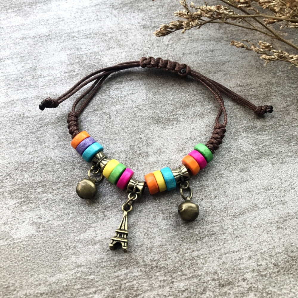 Colorful rainbow bead woven bracelet with bells and charm | DIY Jade
