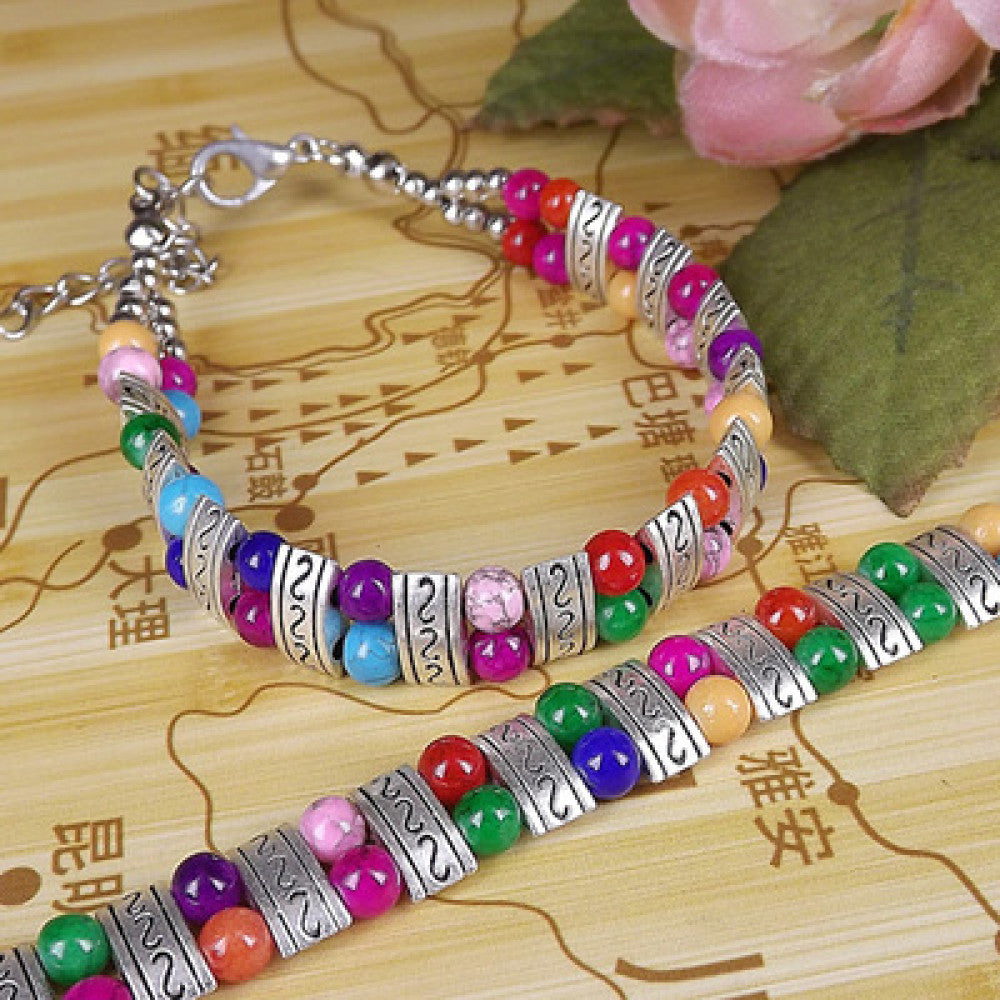 Bohemian rainbow multi-color beaded silver bracelet | DIY Jade
