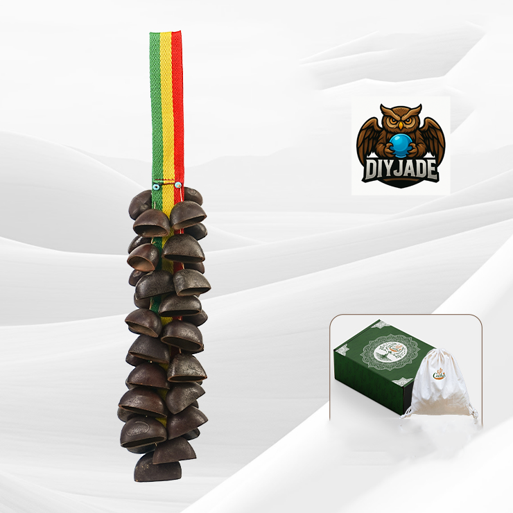 Single strand dark seed pod chime with rainbow color cord, vertical hanging craft piece | DIY Jade
