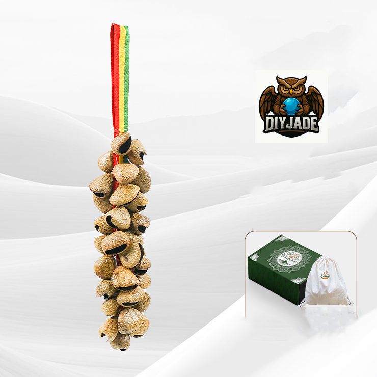 Single‑strand light seed pod chime with rainbow cord, vertical hanging natural decor | DIY Jade
