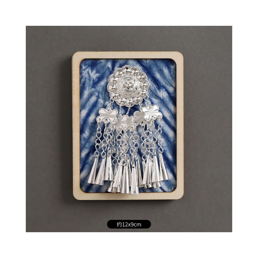 Rectangle blue ethnic silver brooch