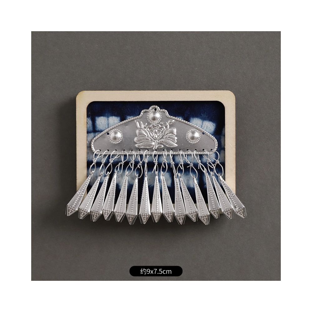 Rectangle silver brooch with multiple tassels