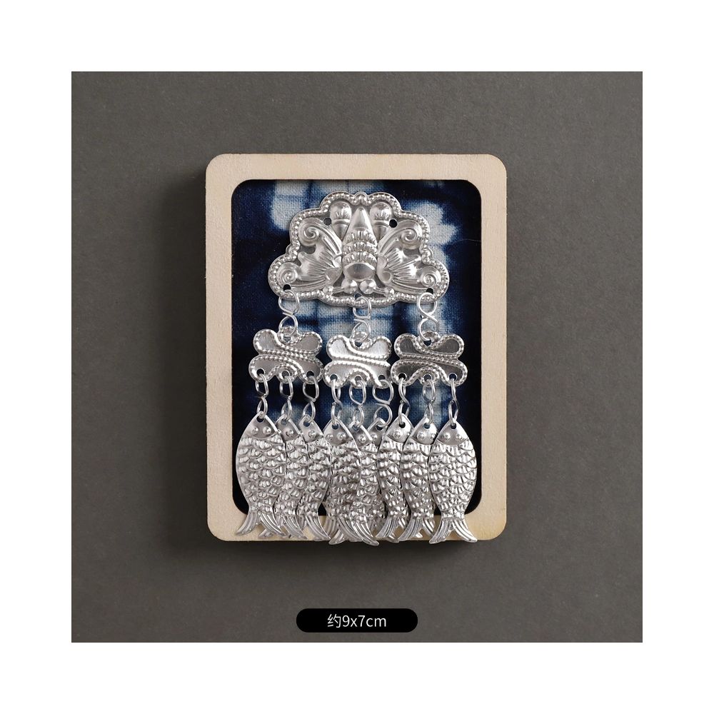 Rectangle ethnic silver tassel brooch