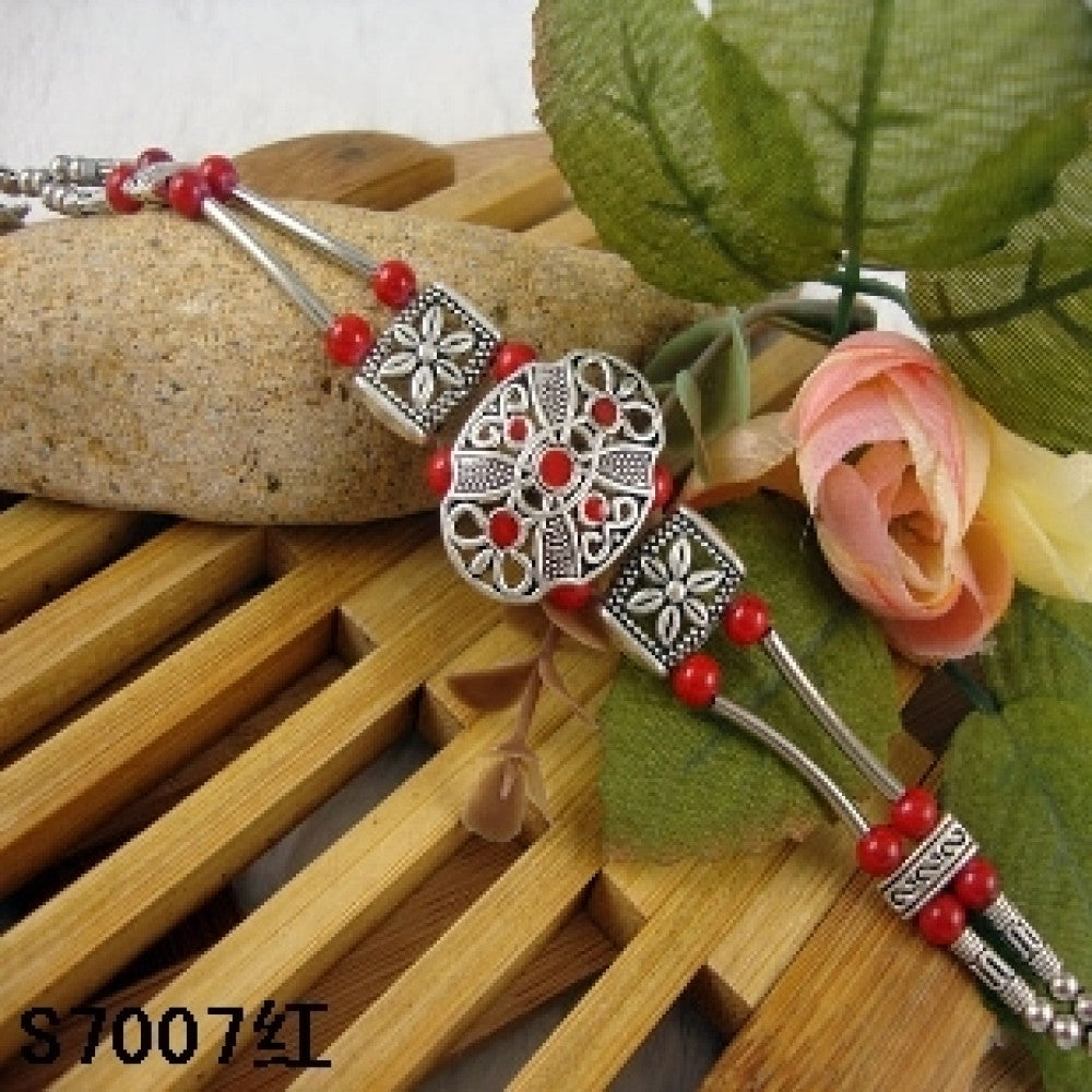 Ethnic red bead floral silver statement bracelet | DIY Jade
