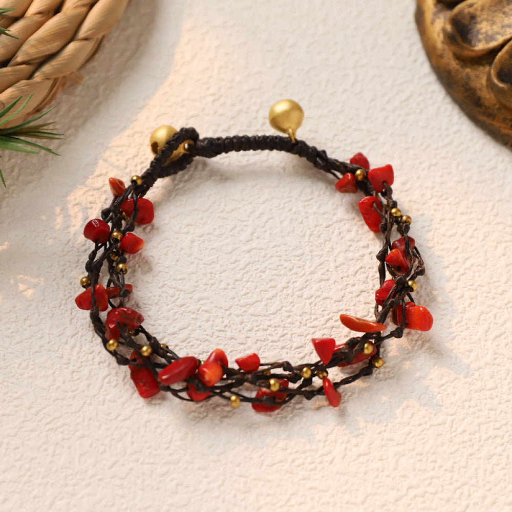 Vibrant red stone boho woven adjustable bracelet | DIY Jade
