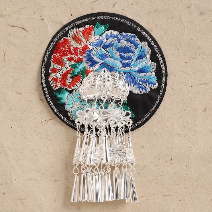 Red floral embroidered wall decor