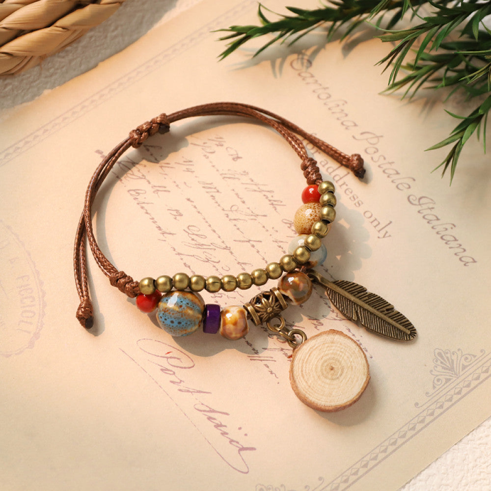 Adjustable boho bracelet with round disc charm and colorful beads | DIY Jade