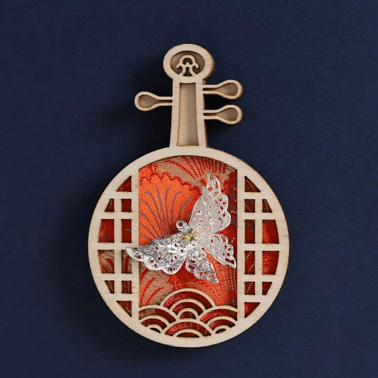  ruan instrument shape fridge magnet, Miao silver tassels ethnic travel gift