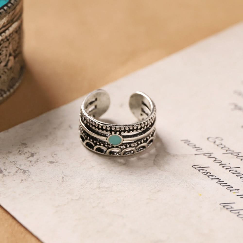 Silver ring black agate oval inlay silver color | DIY Jade