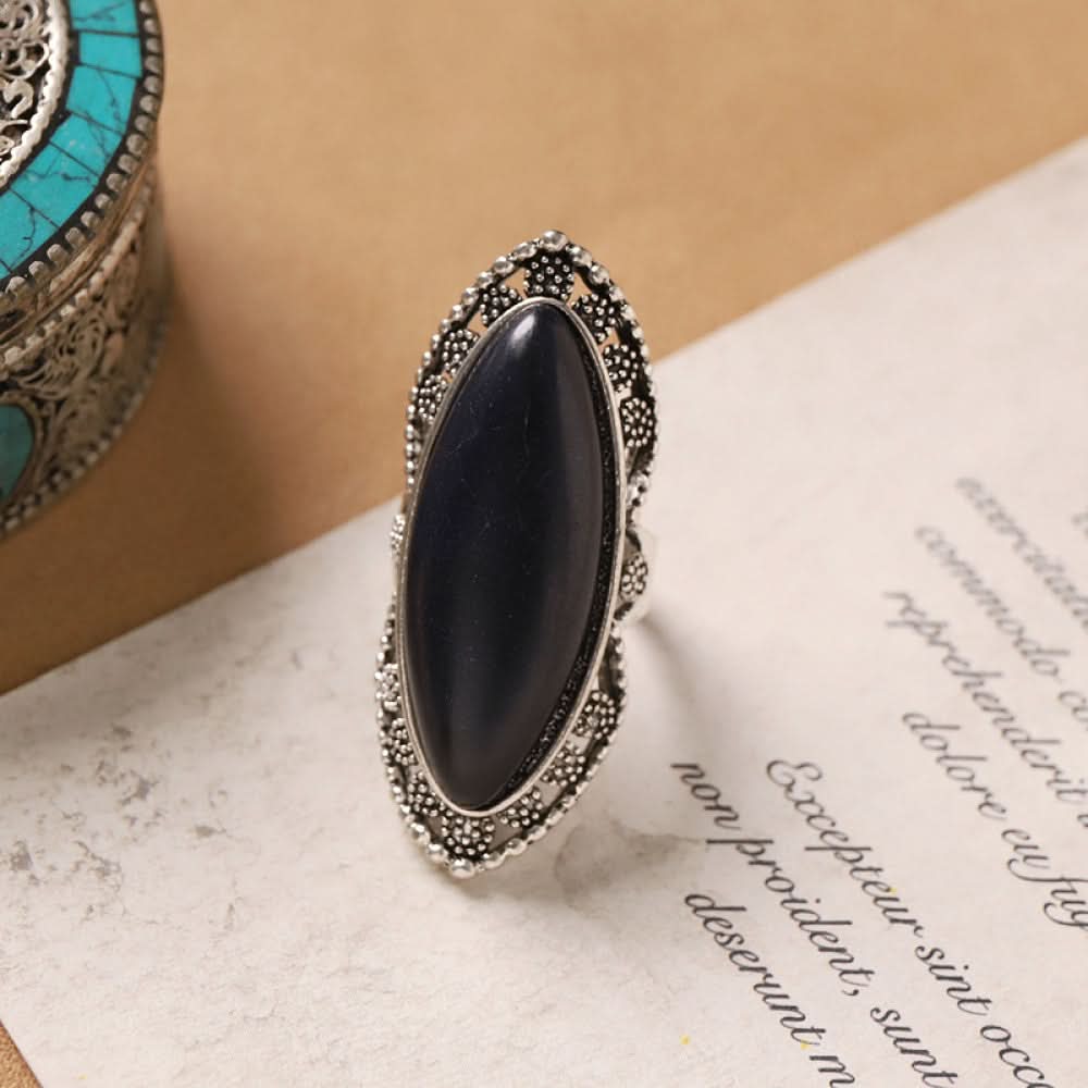 Silver ring black agate square inlay silver color | DIY Jade