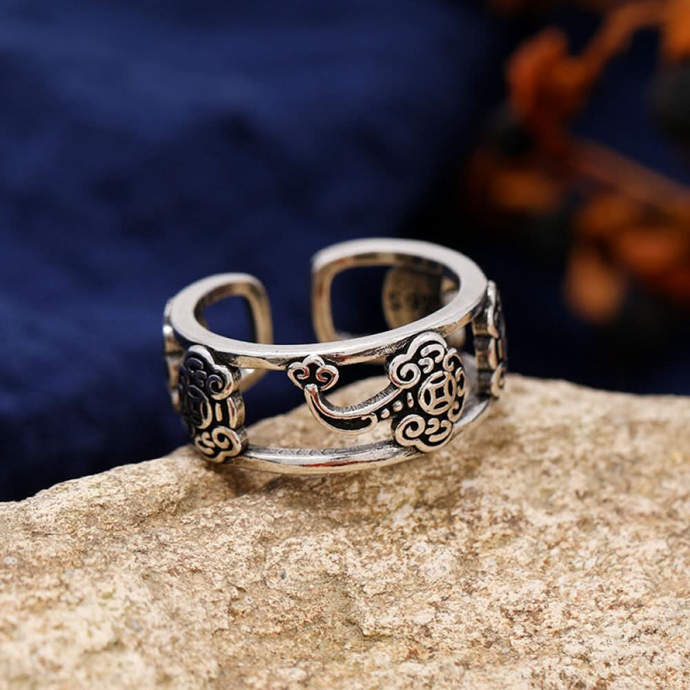 Silver ring carved wavy band silver color | DIY Jade