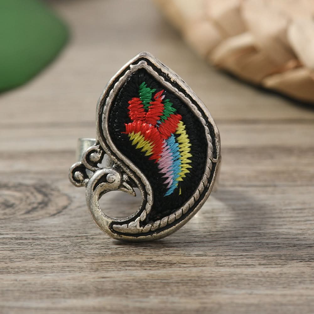 Silver ring embroidery flower design silver color | DIY Jade