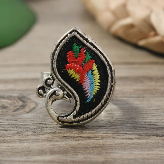 Silver ring embroidery flower design silver color | DIY Jade