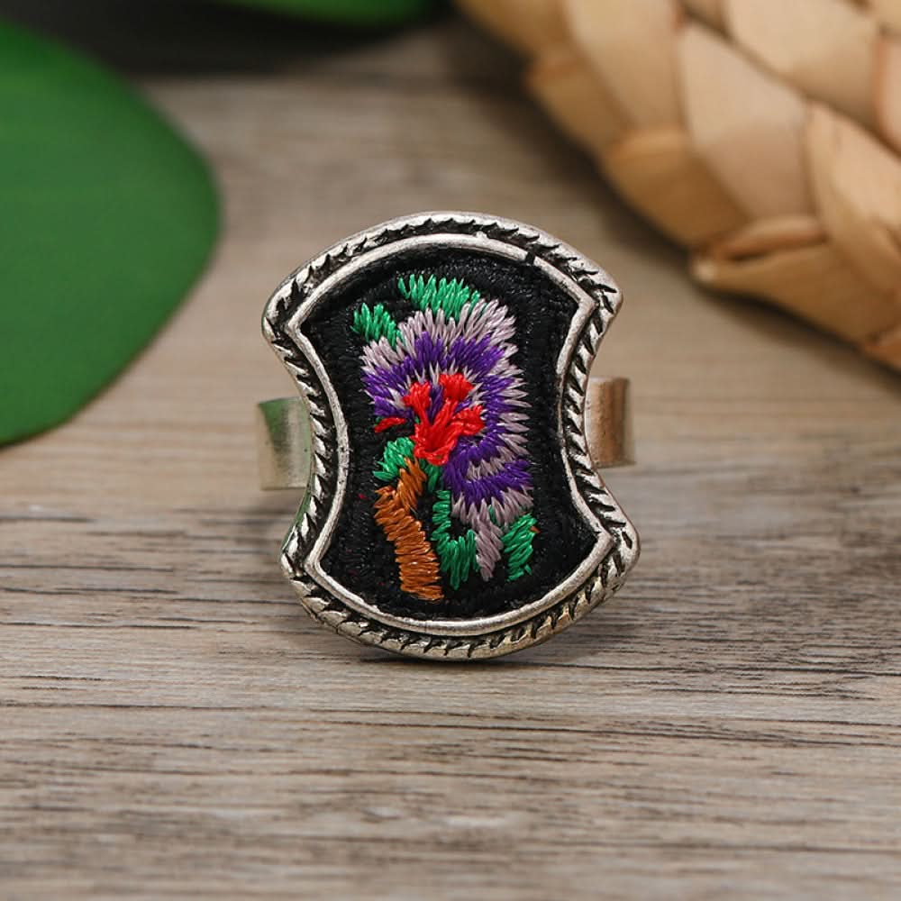 Silver ring embroidery geometric pattern silver color | DIY Jade