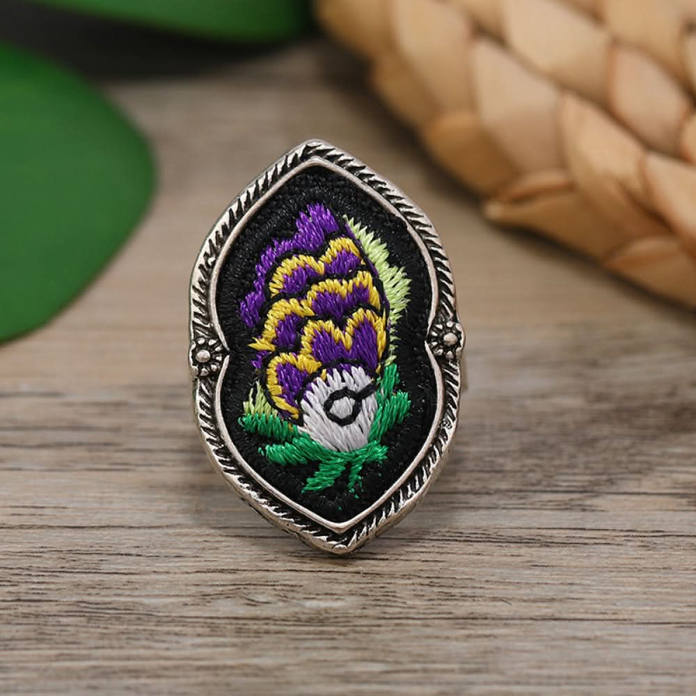 Silver ring embroidery heart shape silver color | DIY Jade
