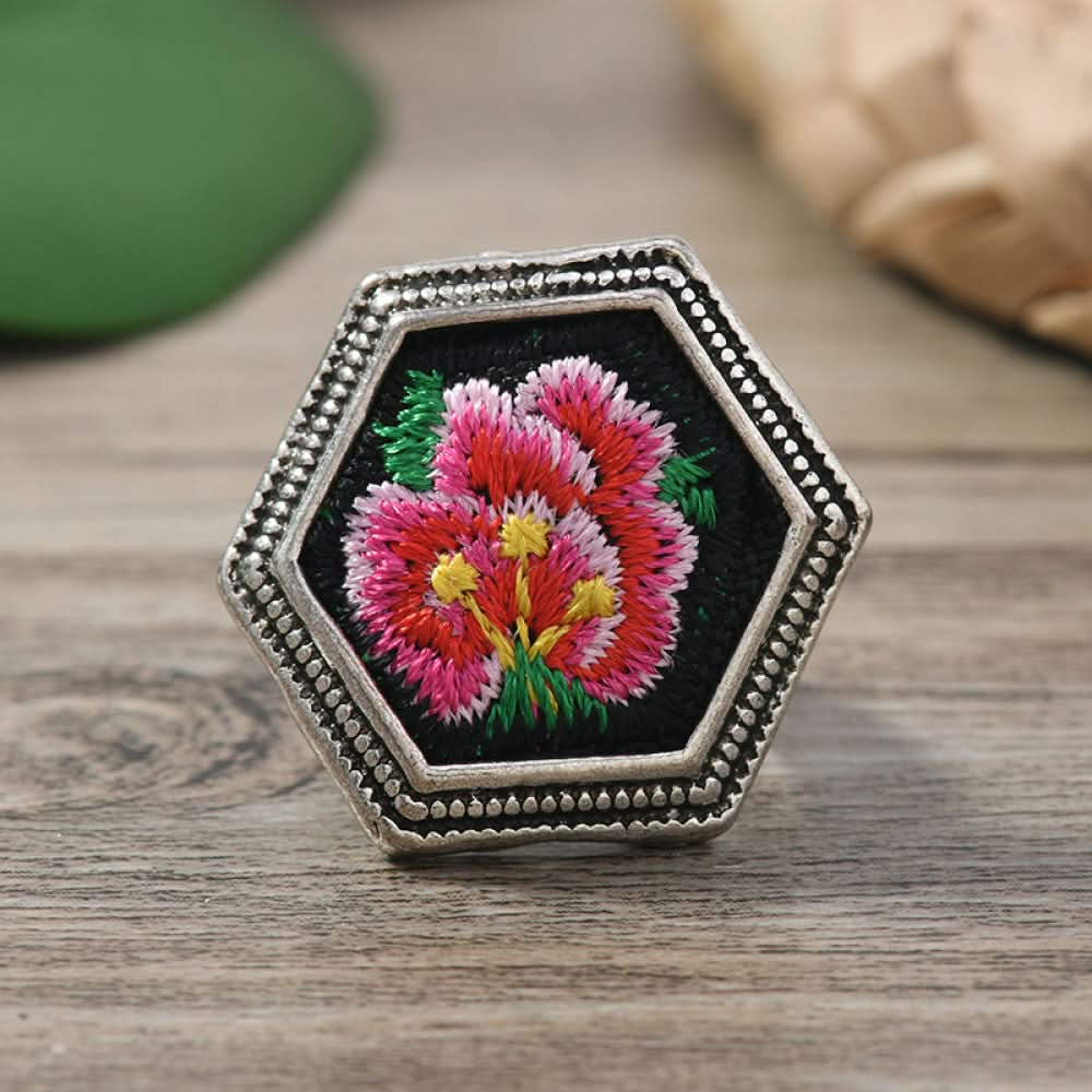 Silver ring embroidery rose design silver color | DIY Jade