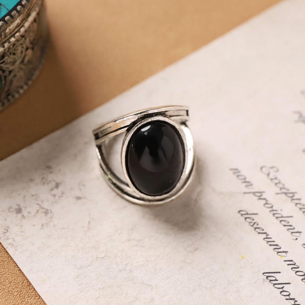 Silver ring red agate oval inlay silver color | DIY Jade