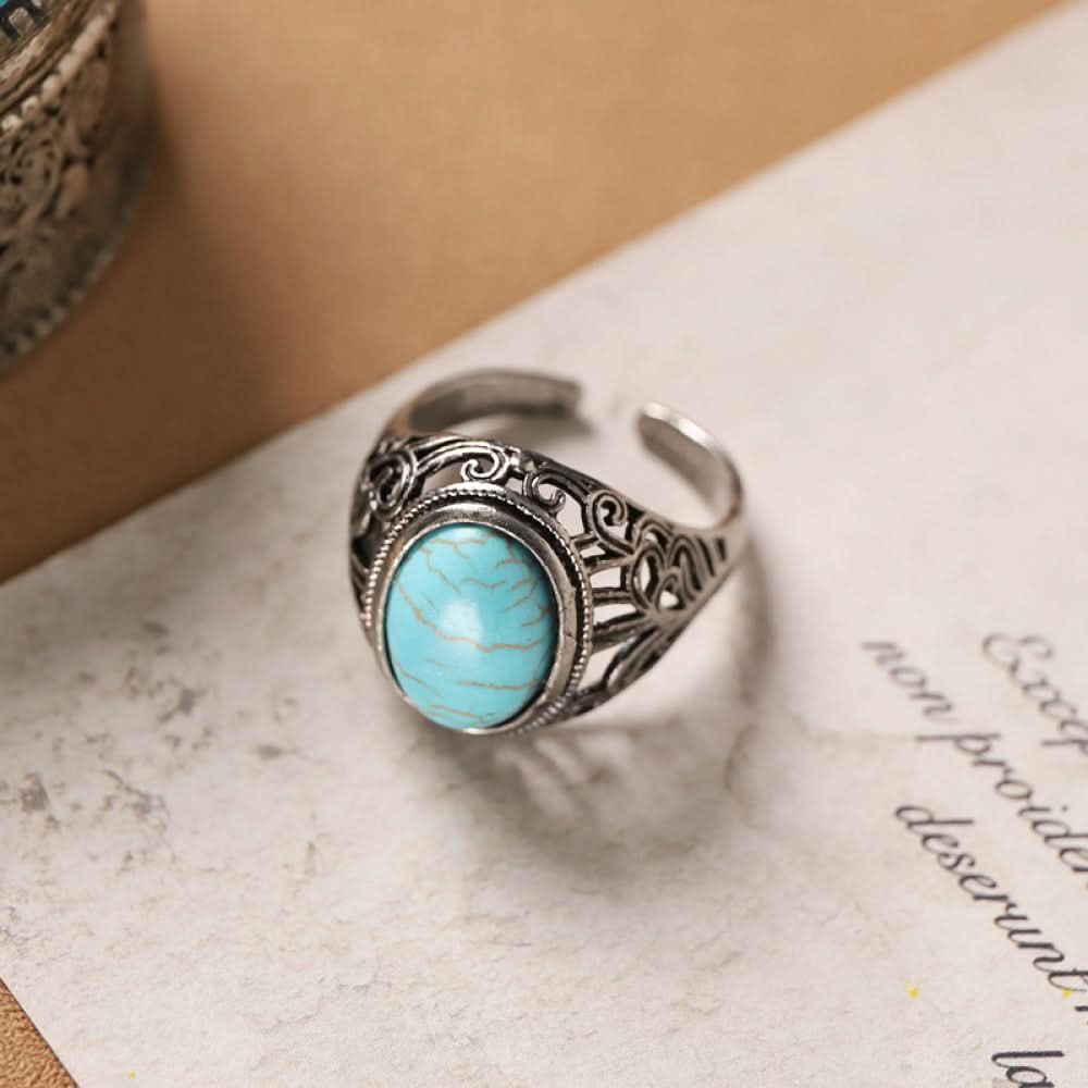 Silver ring turquoise floral design silver color | DIY Jade