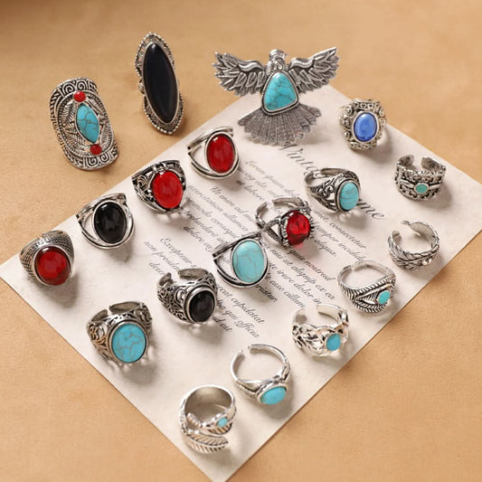 Silver ring turquoise rosette design silver color | DIY Jade