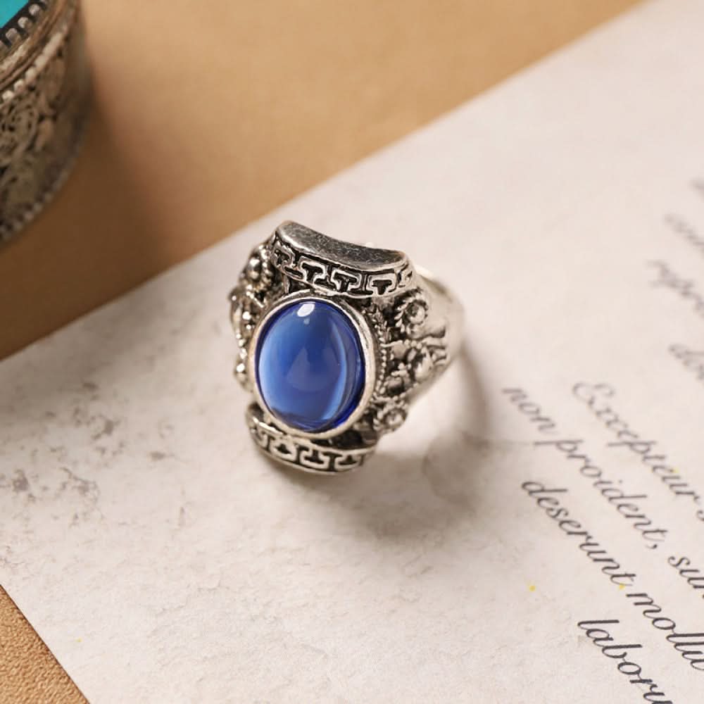 Silver ring turquoise squoval stone silver color | DIY Jade