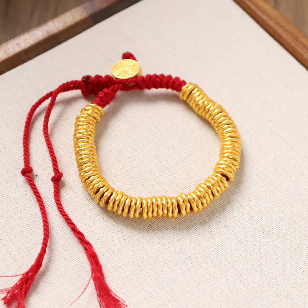 Minimalist red string bracelet with full stacked gold beads | DIY Jade
