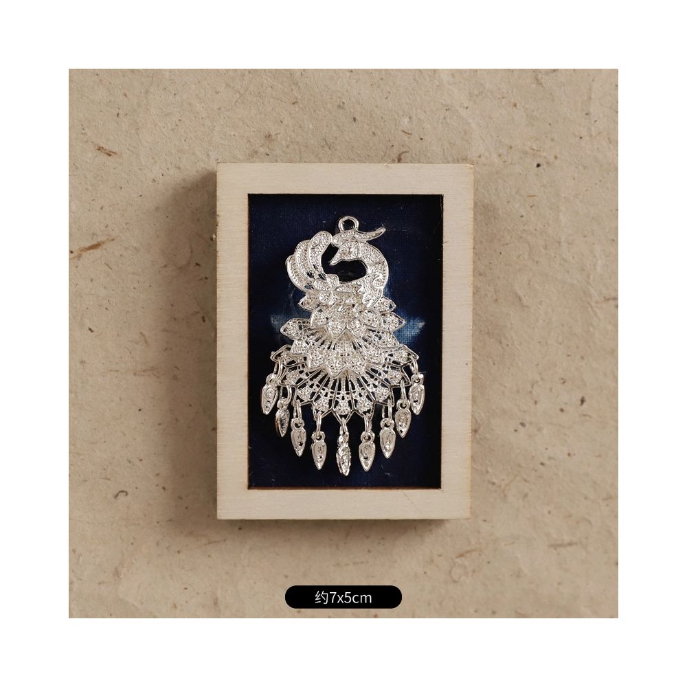 Small square blue embroidery tassel brooch