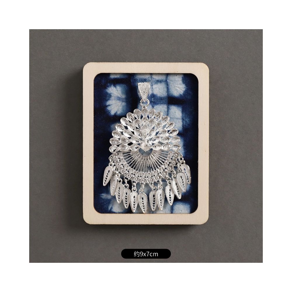Square embossed ethnic silver brooch