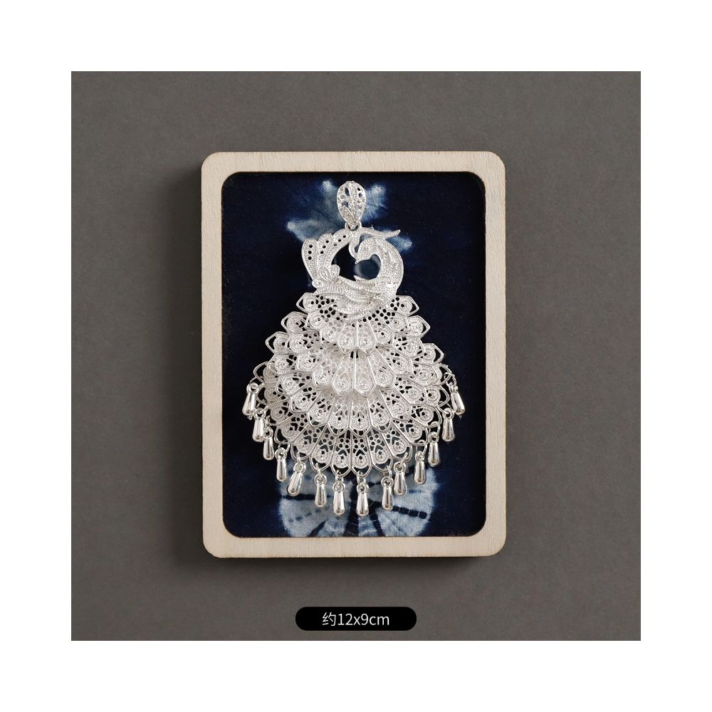Square silver brooch with layered tassels