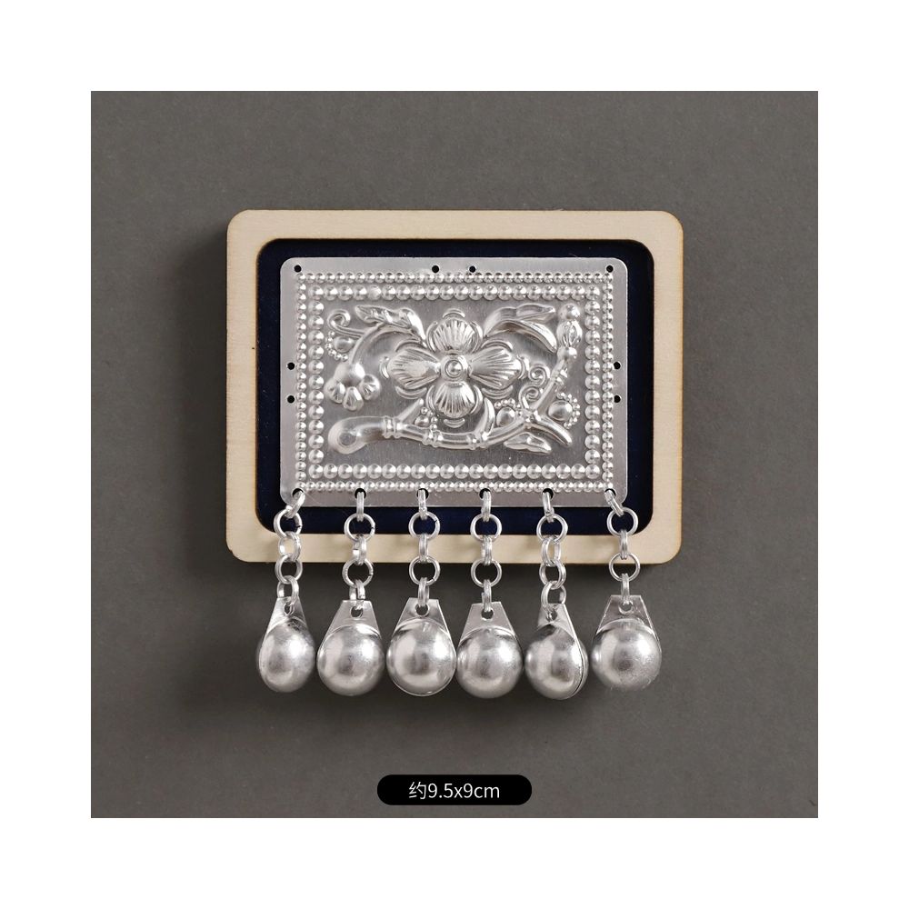 Square ethnic silver brooch with multiple tassels