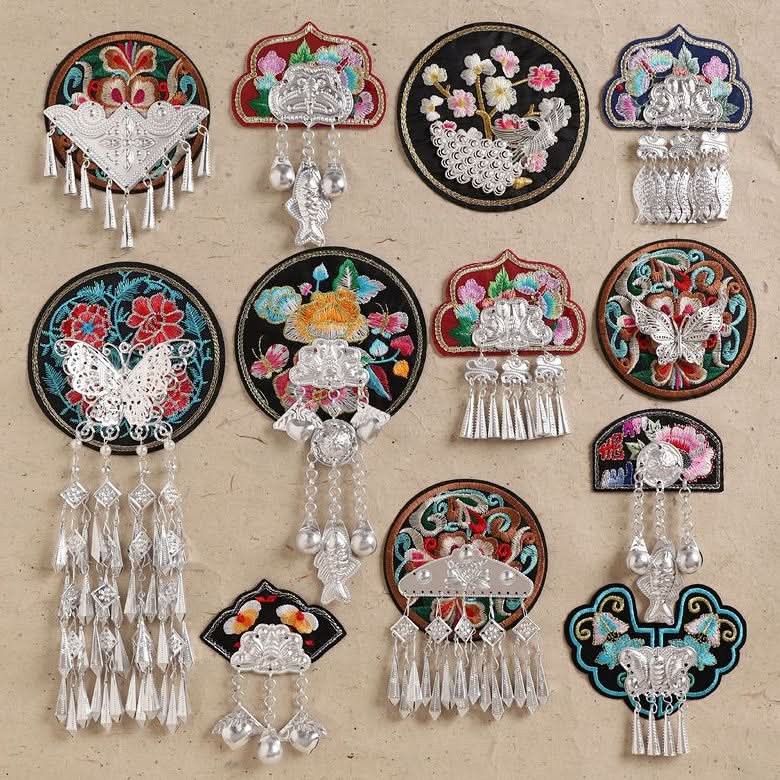 Handmade Miao embroidery Guizhou specialty magnetic refrigerator sticker Miao ethnic style embroidery Miao silver tassel cultural and creative commemorative gift image 0