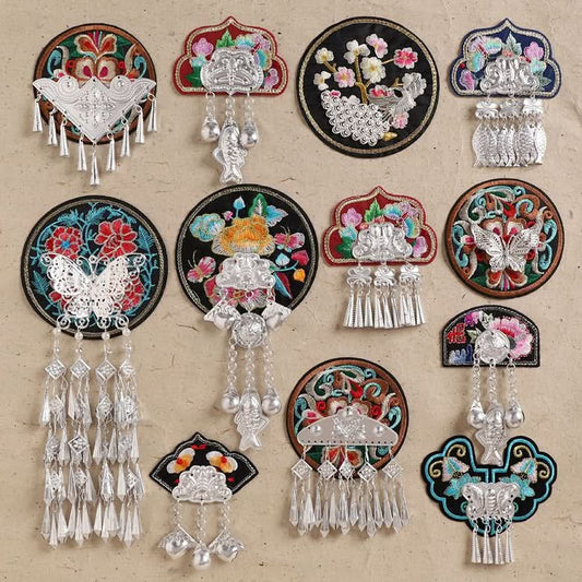 Handmade Miao embroidery Guizhou specialty magnetic refrigerator sticker Miao ethnic style embroidery Miao silver tassel cultural and creative commemorative gift image 0
