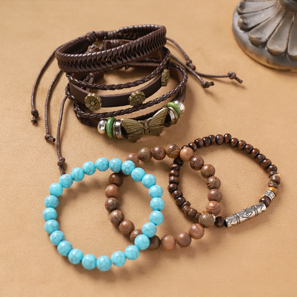 Turquoise and brown stone double-loop beaded boho bracelet | DIY Jade