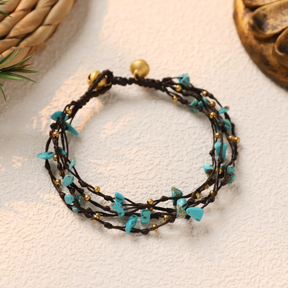 Natural turquoise multi-layer braided bohemian bracelet | DIY Jade