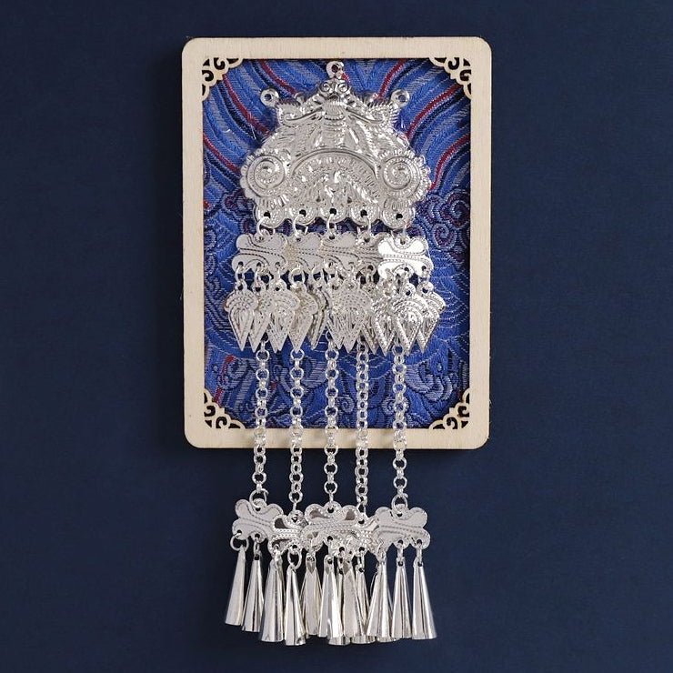 Vertical long rectangle fridge magnet, elaborate Miao silver headdress replica craft