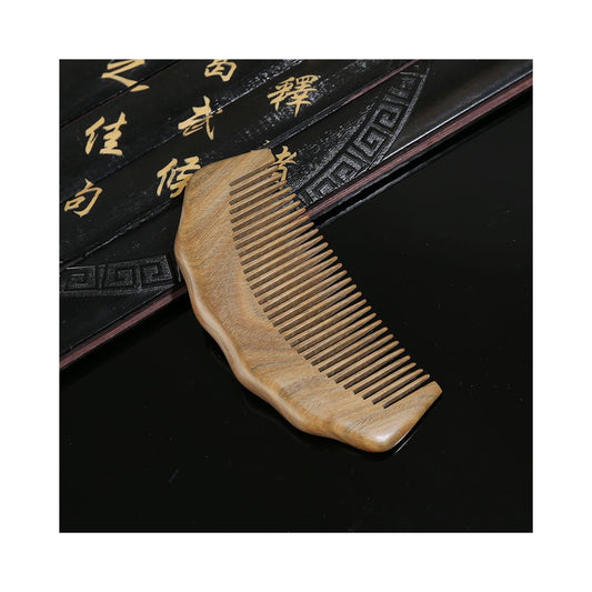Wavy edge green sandalwood wooden hair comb