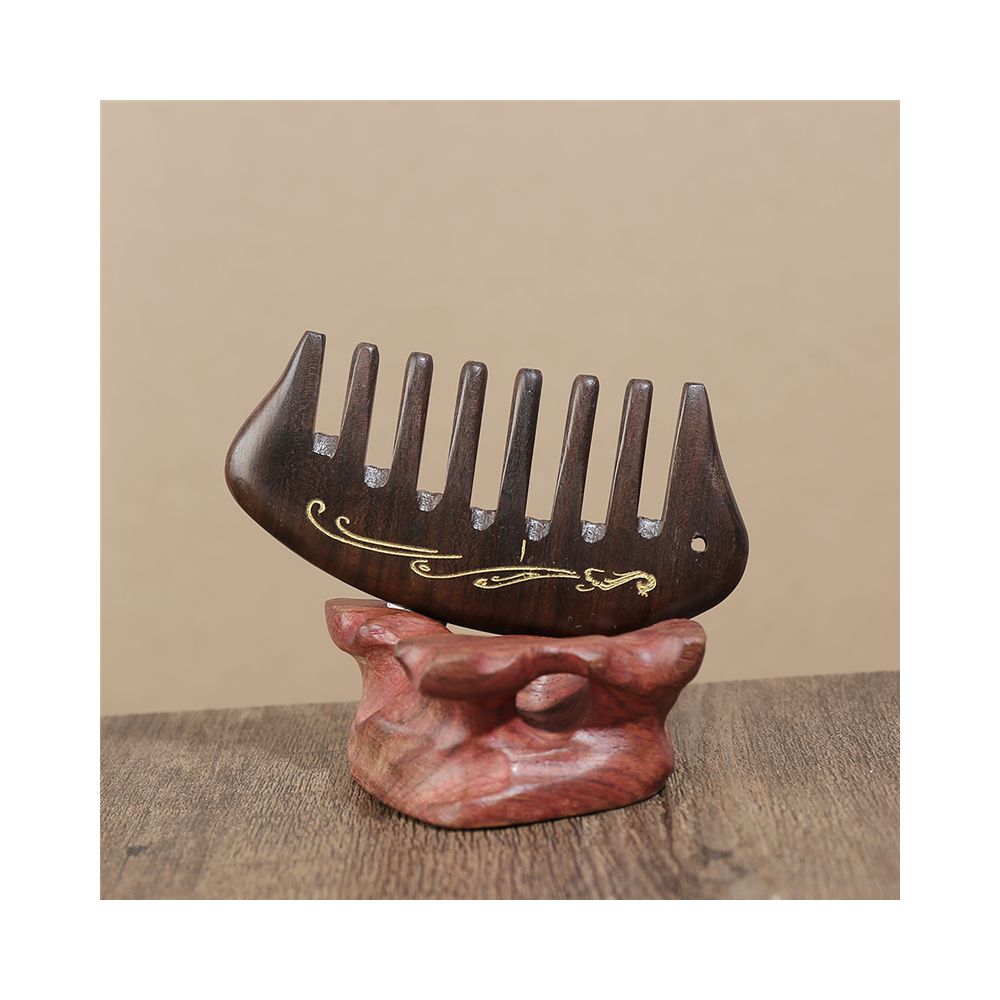Wide tooth ebony wooden hair comb