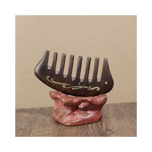Wide tooth ebony wooden hair comb
